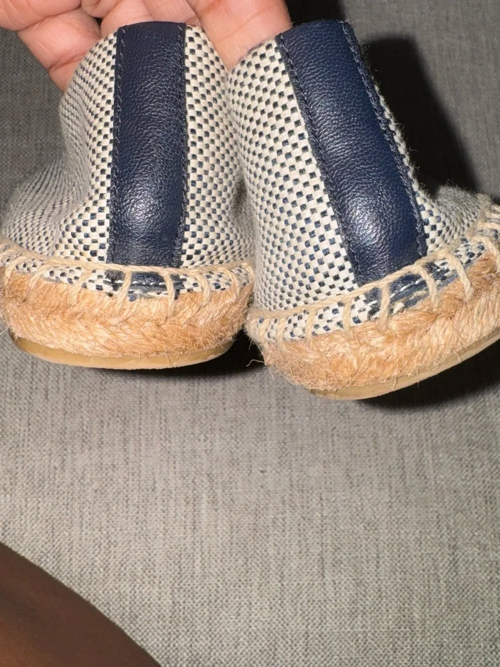 Tory Burch Navy Blue Toe Cap Cream Navy Blue Canvas Espadrille Flats